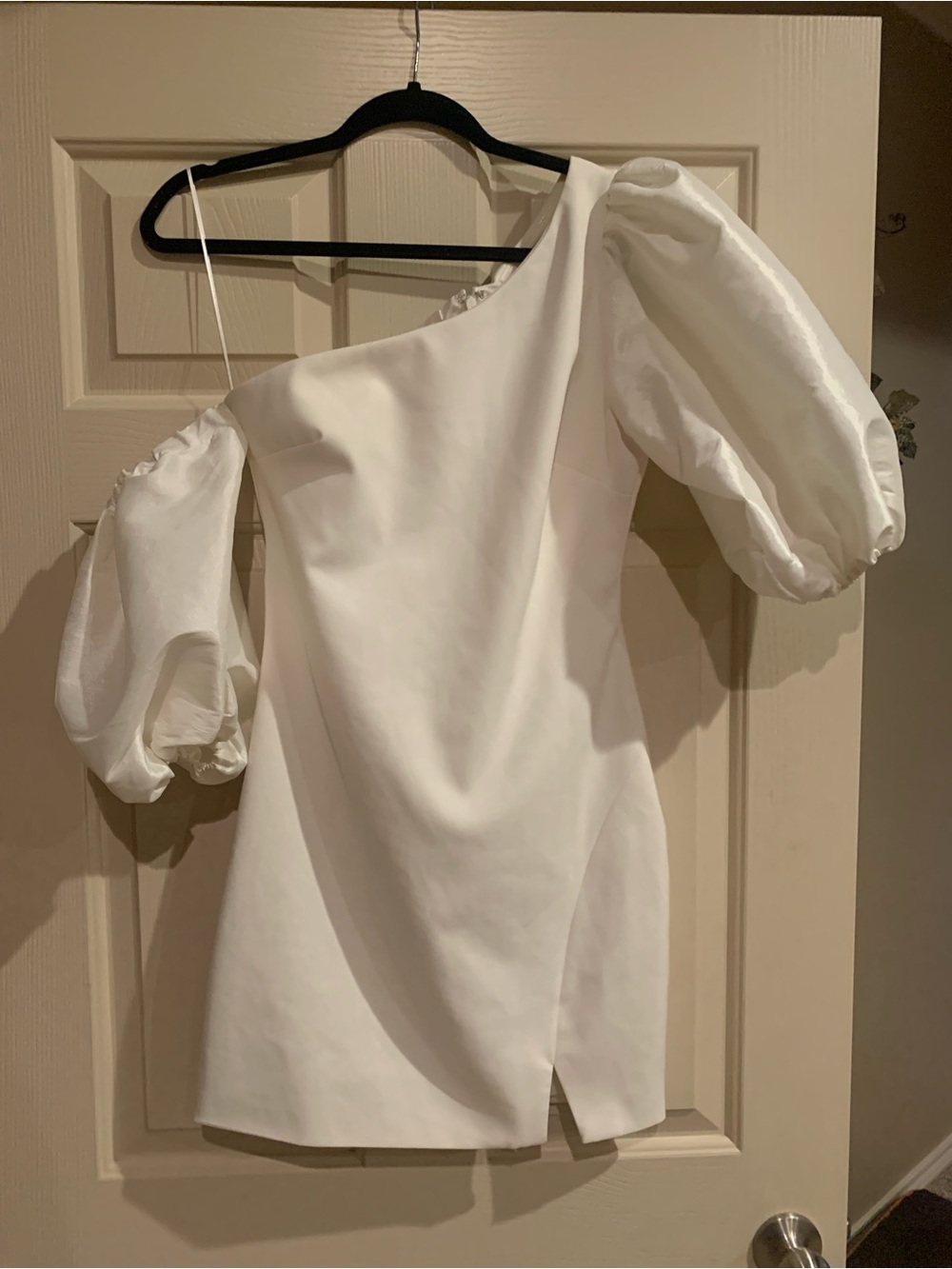 Likely One-Shoulder White Puff-Sleeve Mini Dress